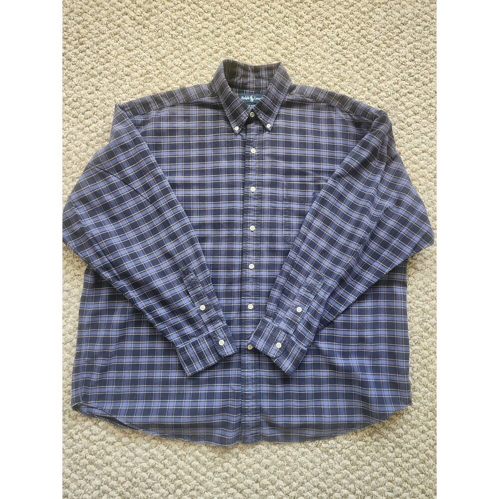 Ralph Lauren Men's  XL 100% Cotton Big Shirt Blue Plaid Classic Preppy Casual
